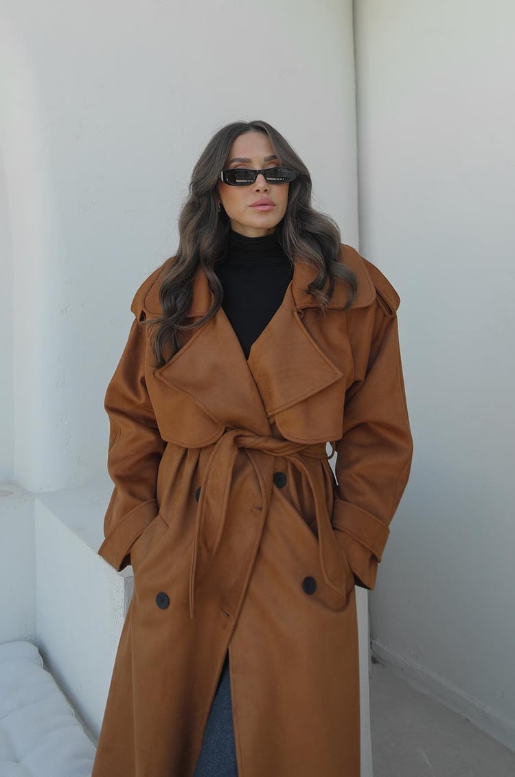 Taba Lenox Kuşaklı Süet Trençkot