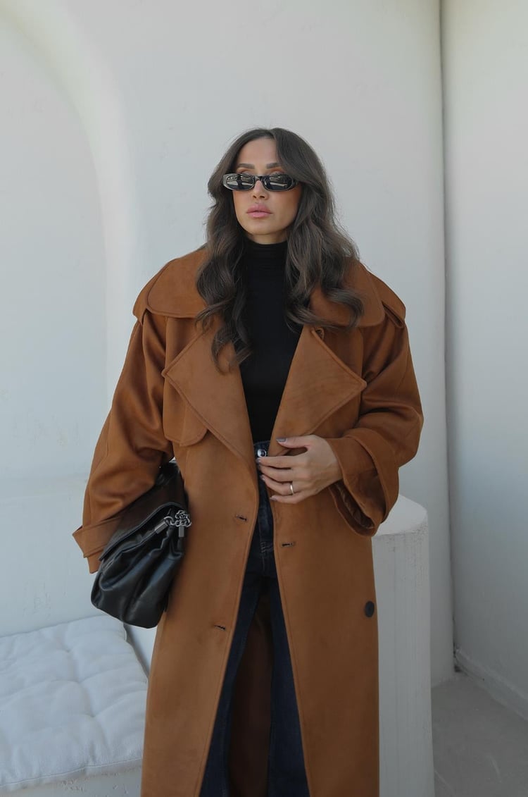 Taba Lenox Kuşaklı Süet Trençkot