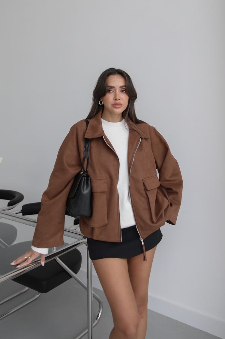 Taba Torba Cepli Süet Bomber Ceket