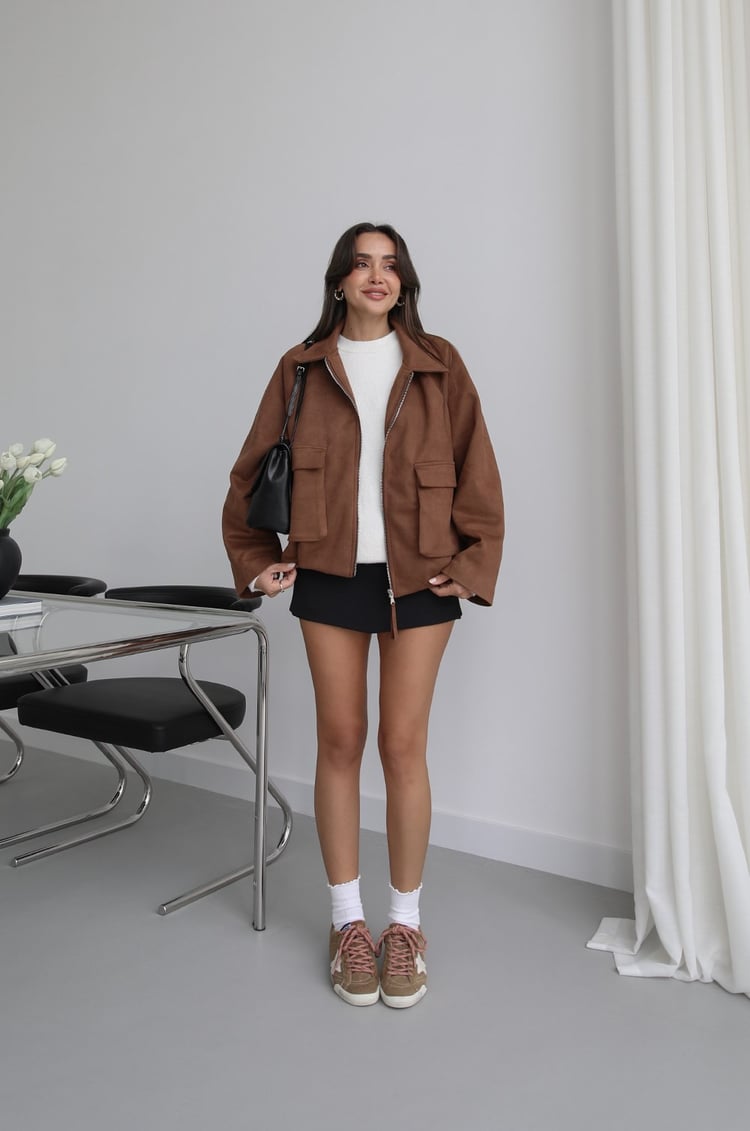 Taba Torba Cepli Süet Bomber Ceket