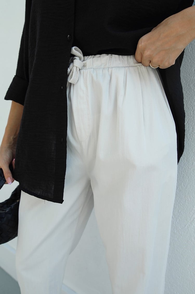 Taş Rengi Beli İpli Gabardin Pantolon