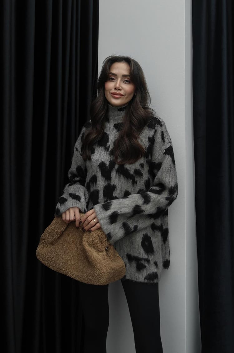 Taş Rengi Madison Yarım Balıkçı Leopar Kazak