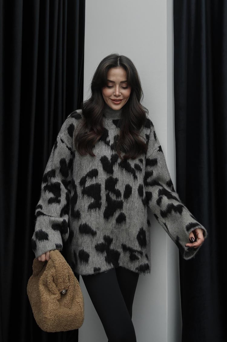 Taş Rengi Madison Yarım Balıkçı Leopar Kazak