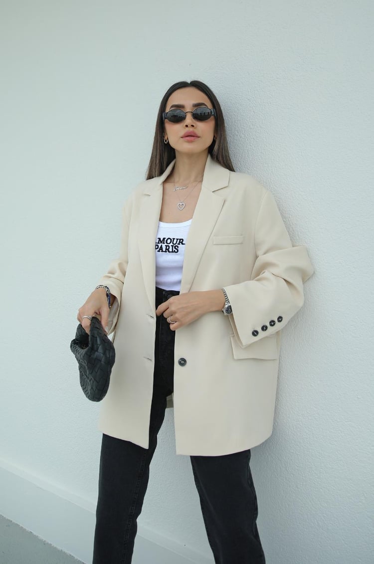 Taş Rengi Oversize Blazer Ceket