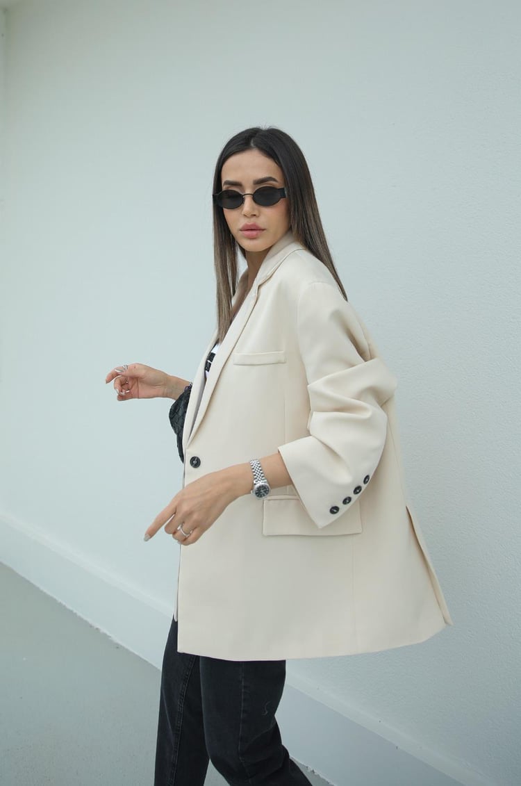 Taş Rengi Oversize Blazer Ceket