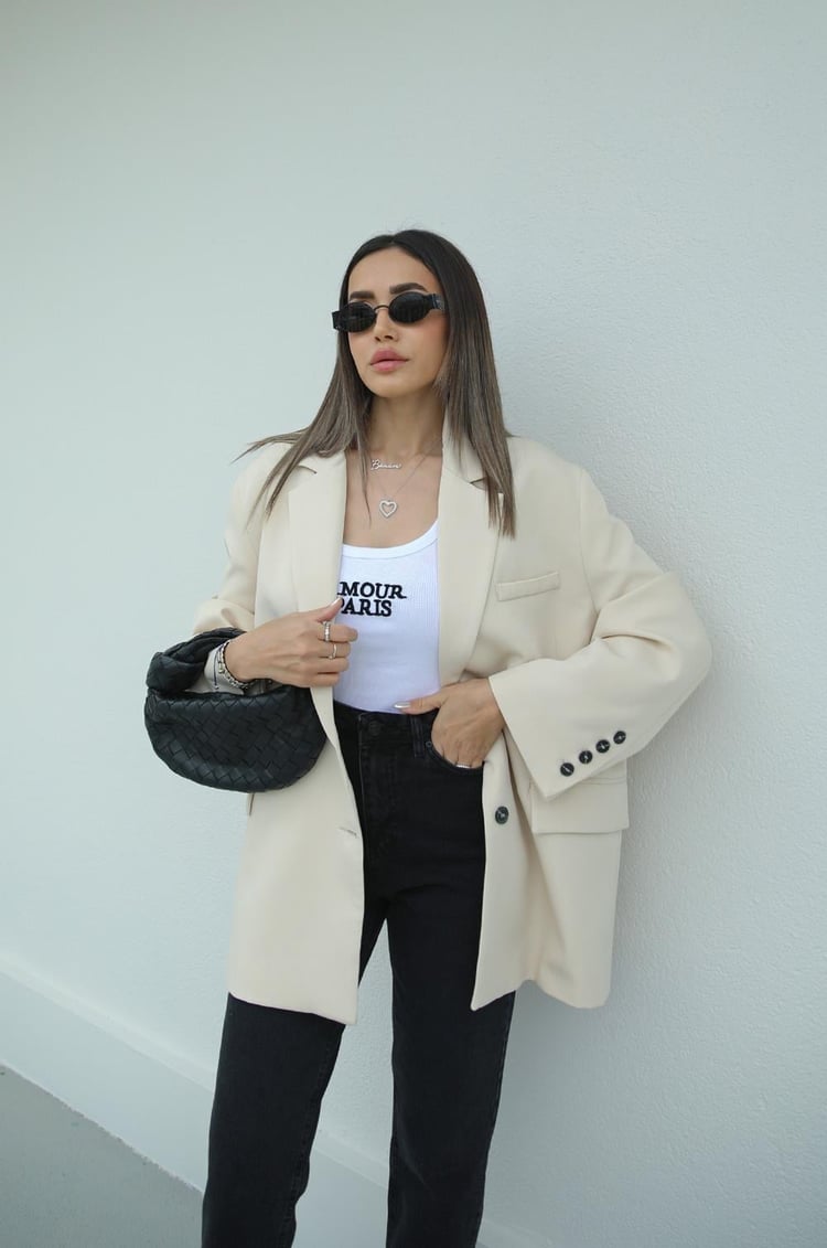Taş Rengi Oversize Blazer Ceket
