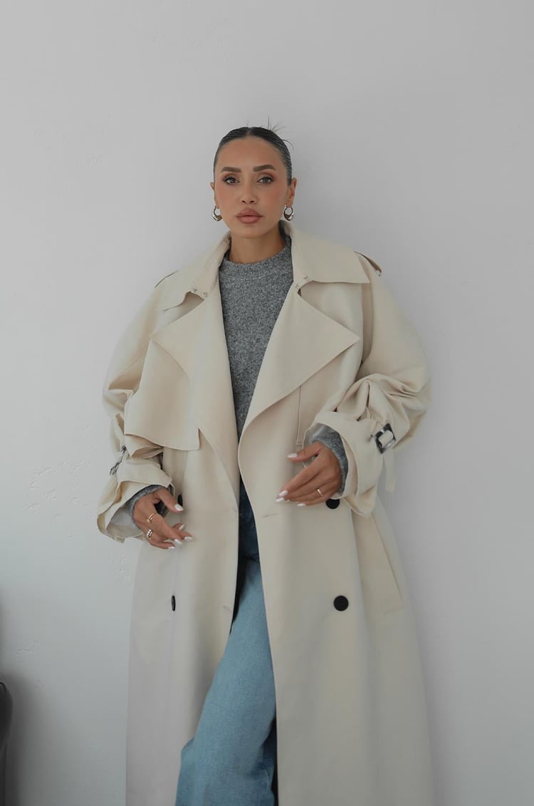 Taş Rengi Oversize Trençkot