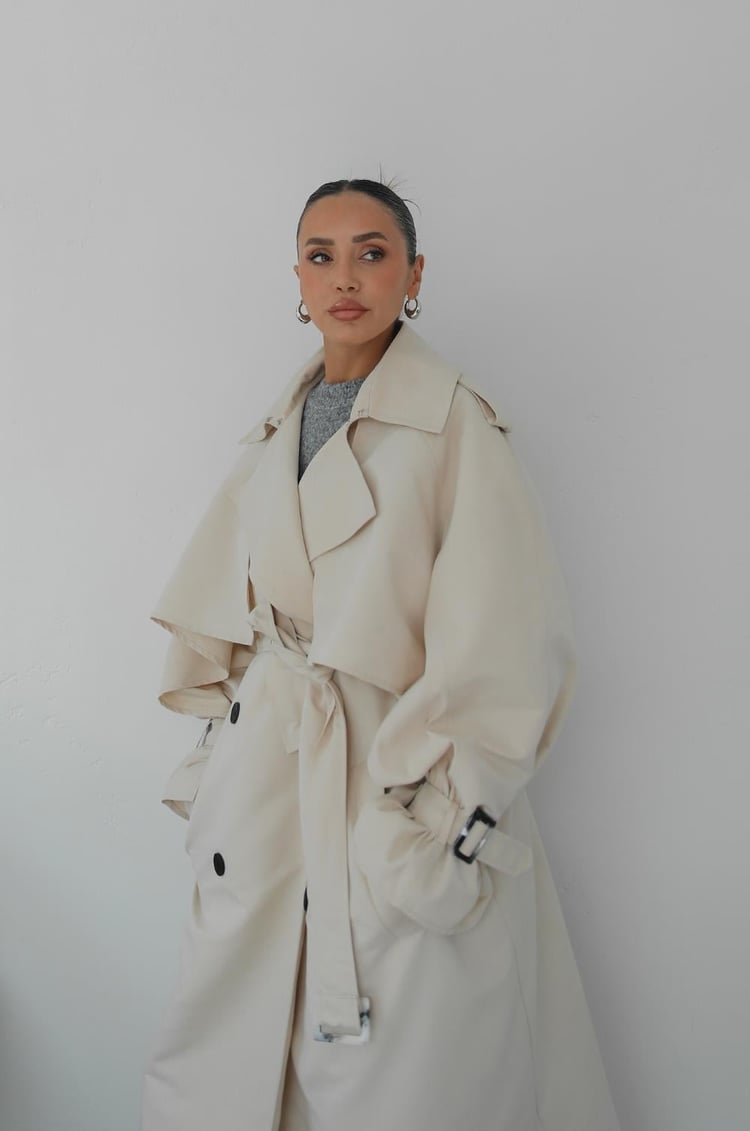 Taş Rengi Oversize Trençkot