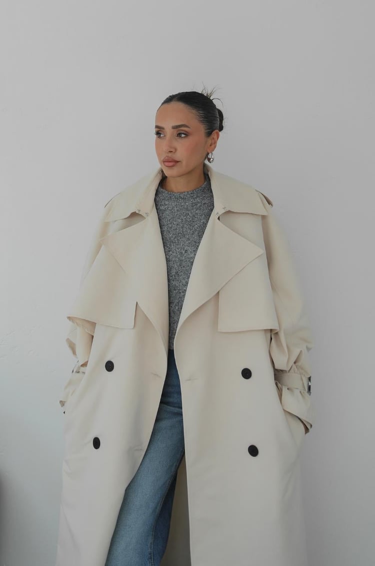 Taş Rengi Oversize Trençkot
