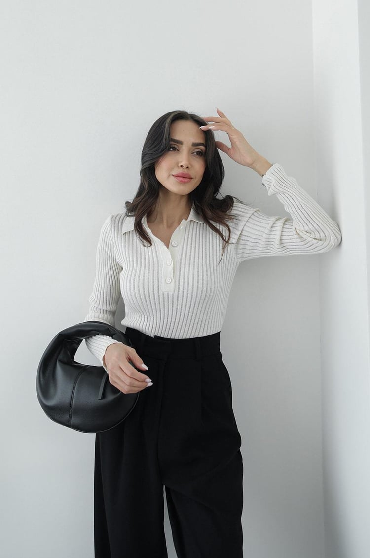 Taş Rengi Polo Transparan Bluz