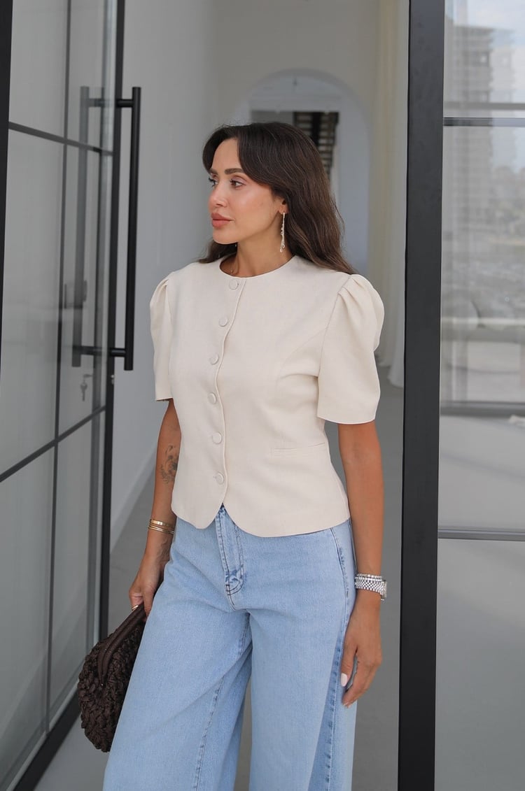 Taş Rengi Soren Keten Blazer Ceket