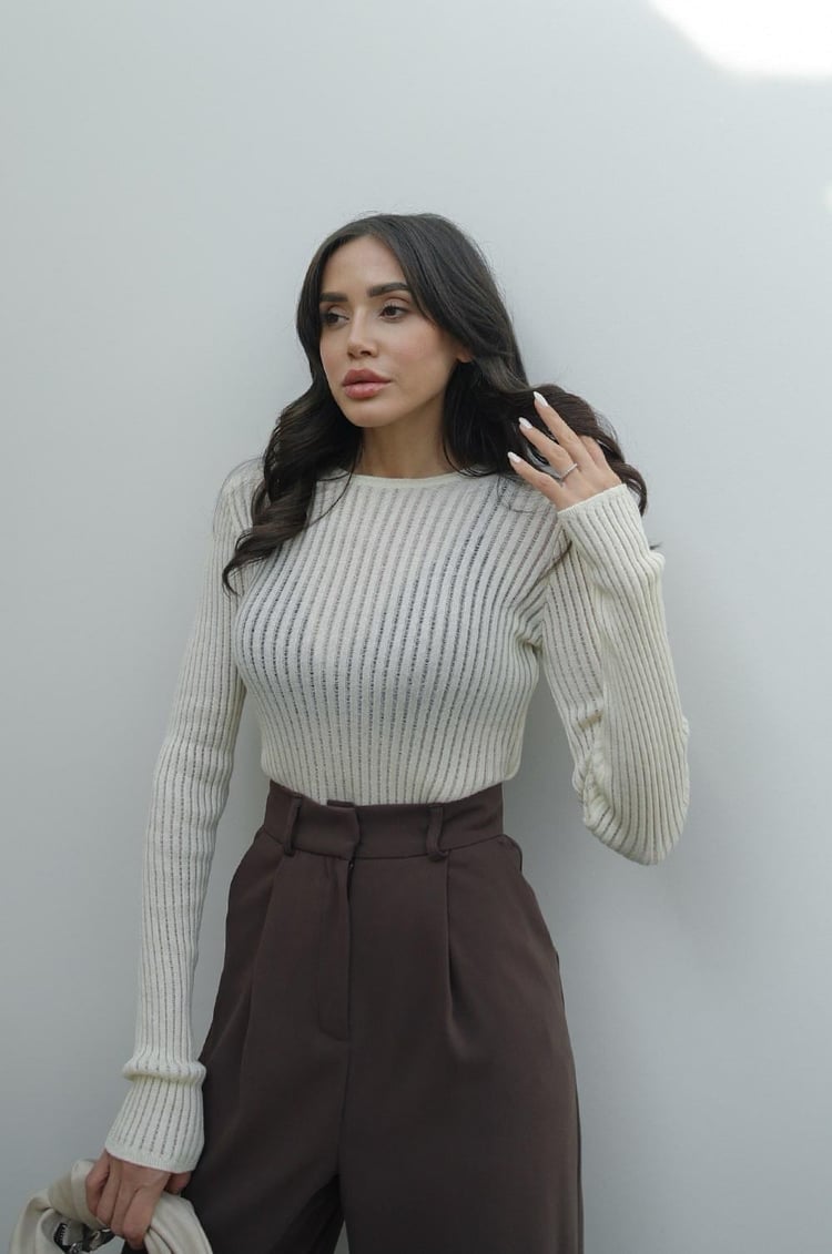 Taş Rengi Transparan Bisiklet Yaka Bluz