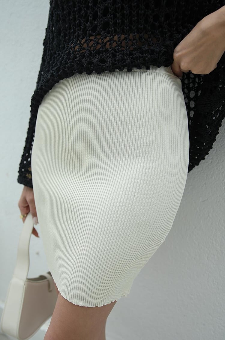 Taş Rengi Triko Basic Etek