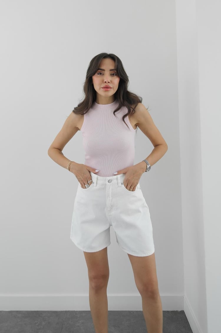 Toz Pembe Halter Yaka Fitilli Atlet