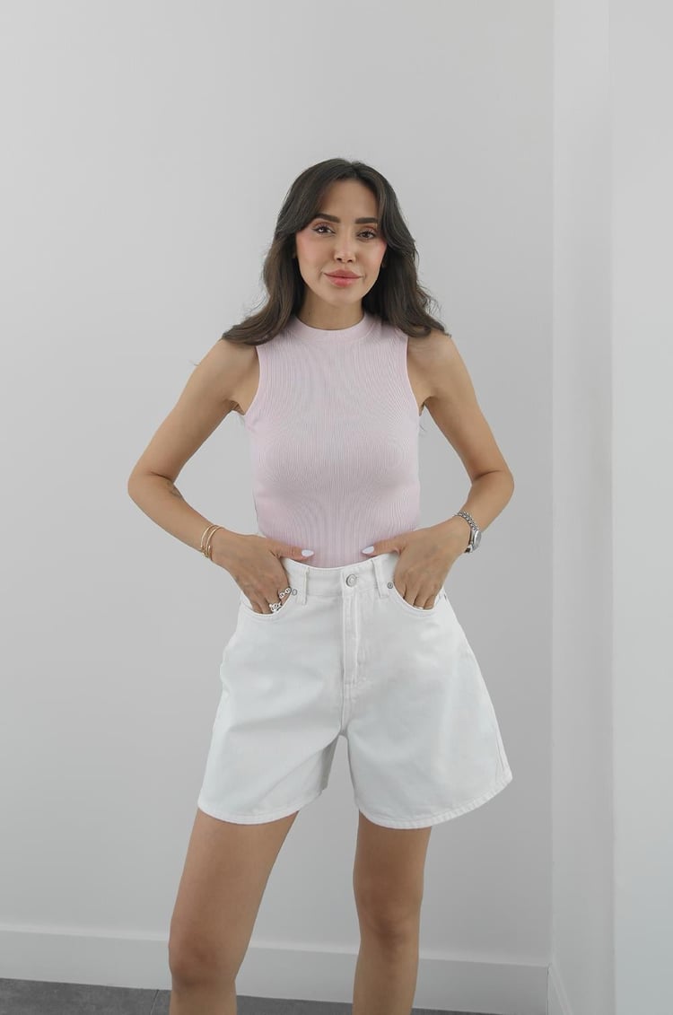 Toz Pembe Halter Yaka Fitilli Atlet