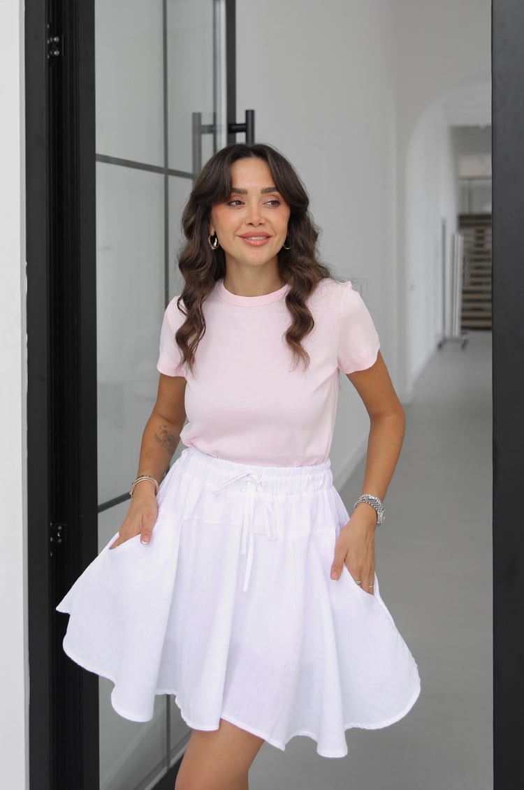Toz Pembe Kısa Kollu Basic Tişört