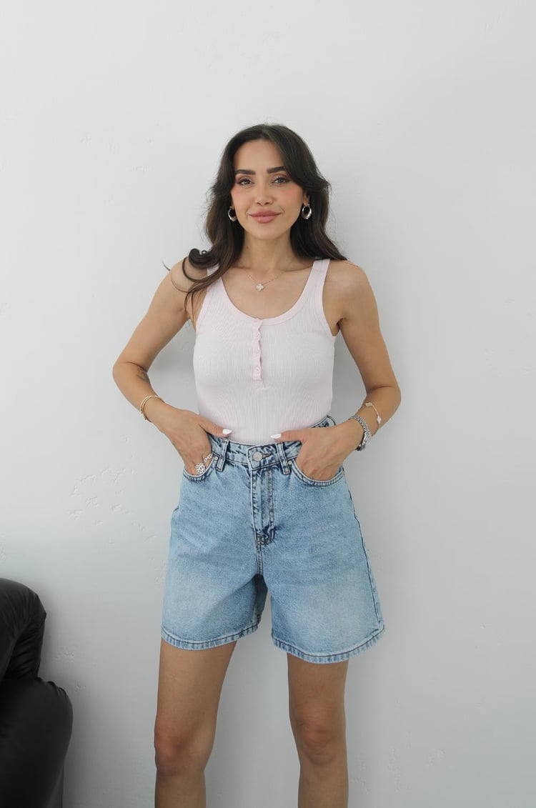 Toz Pembe Tenno Önü Düğmeli Atlet