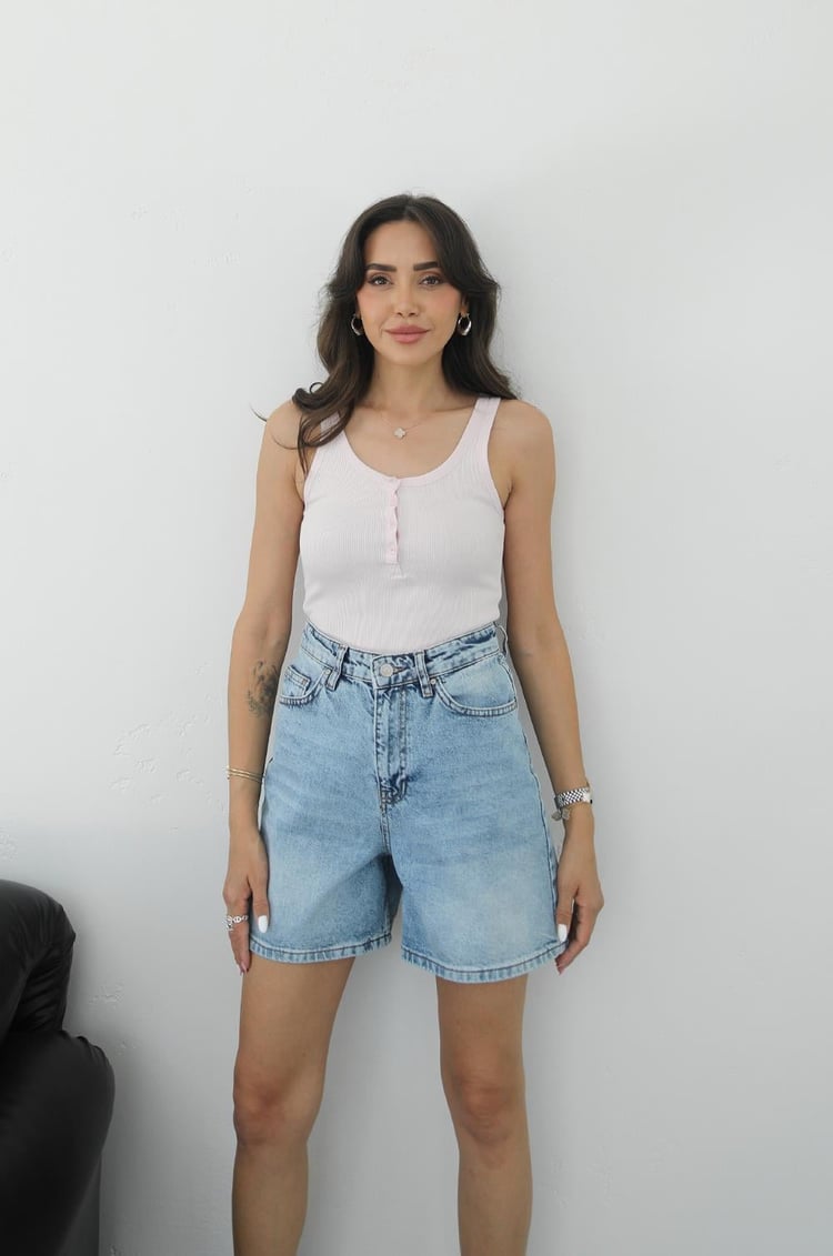 Toz Pembe Tenno Önü Düğmeli Atlet