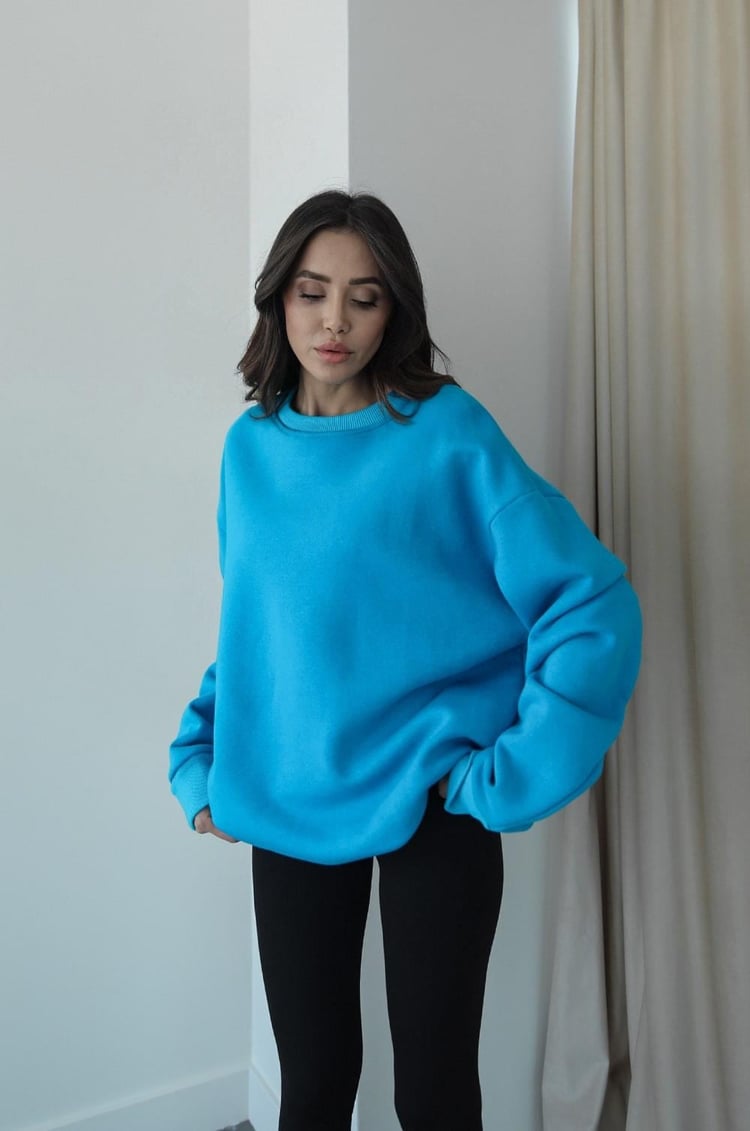 Turkuaz Bisiklet Yaka Basic Sweatshirt