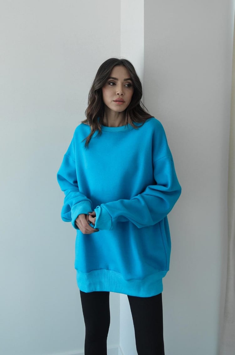 Turkuaz Bisiklet Yaka Basic Sweatshirt