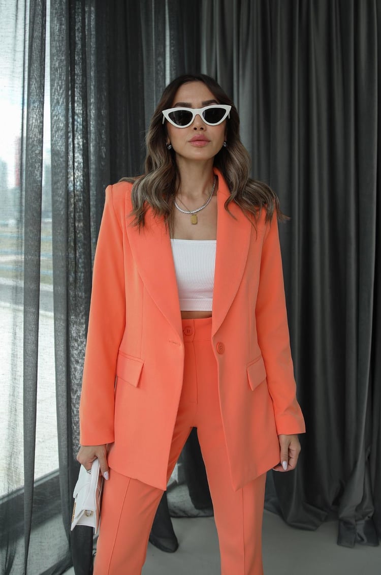 Turuncu İspanyol Pantolon Blazer Premium Takım