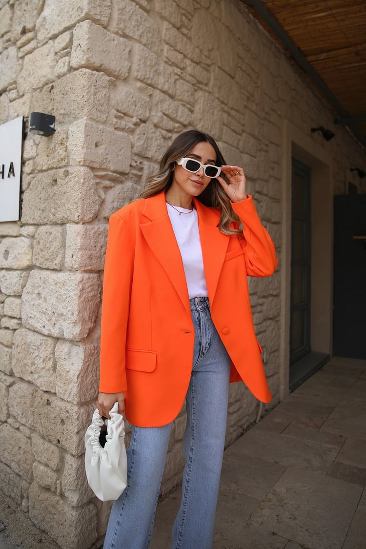 Turuncu Tek Düğmeli Blazer Ceket