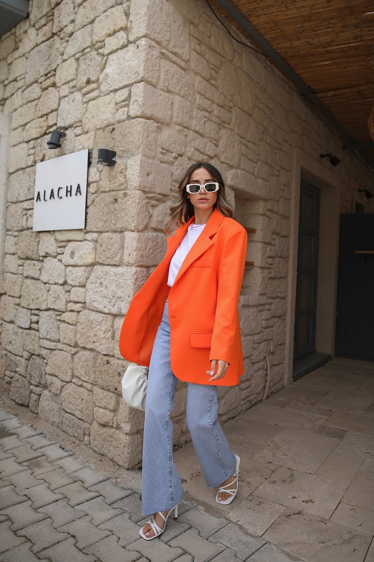 Turuncu Tek Düğmeli Blazer Ceket
