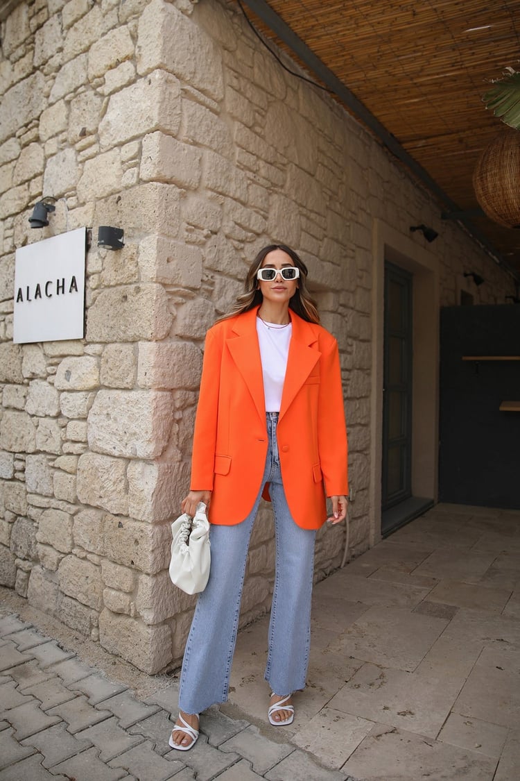 Turuncu Tek Düğmeli Blazer Ceket