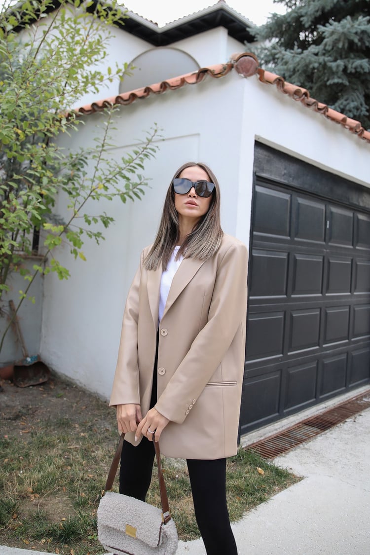 Vizon Deri Blazer Ceket