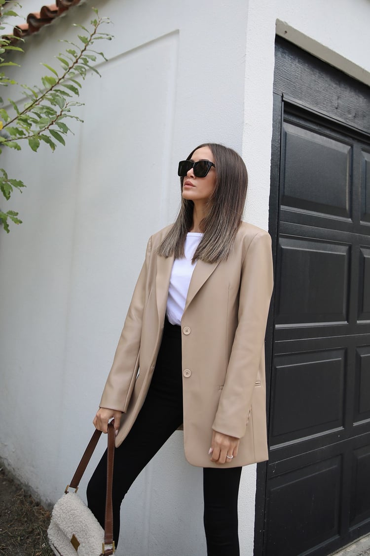 Vizon Deri Blazer Ceket
