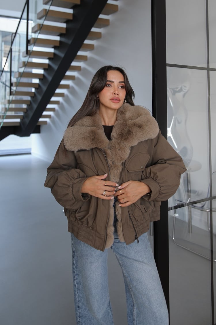 Vizon Jota Beli Lastikli Kürklü Mont