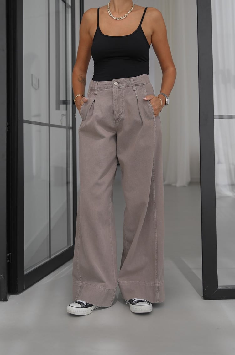Vizon Önü Tek Pileli Wide Leg Jean