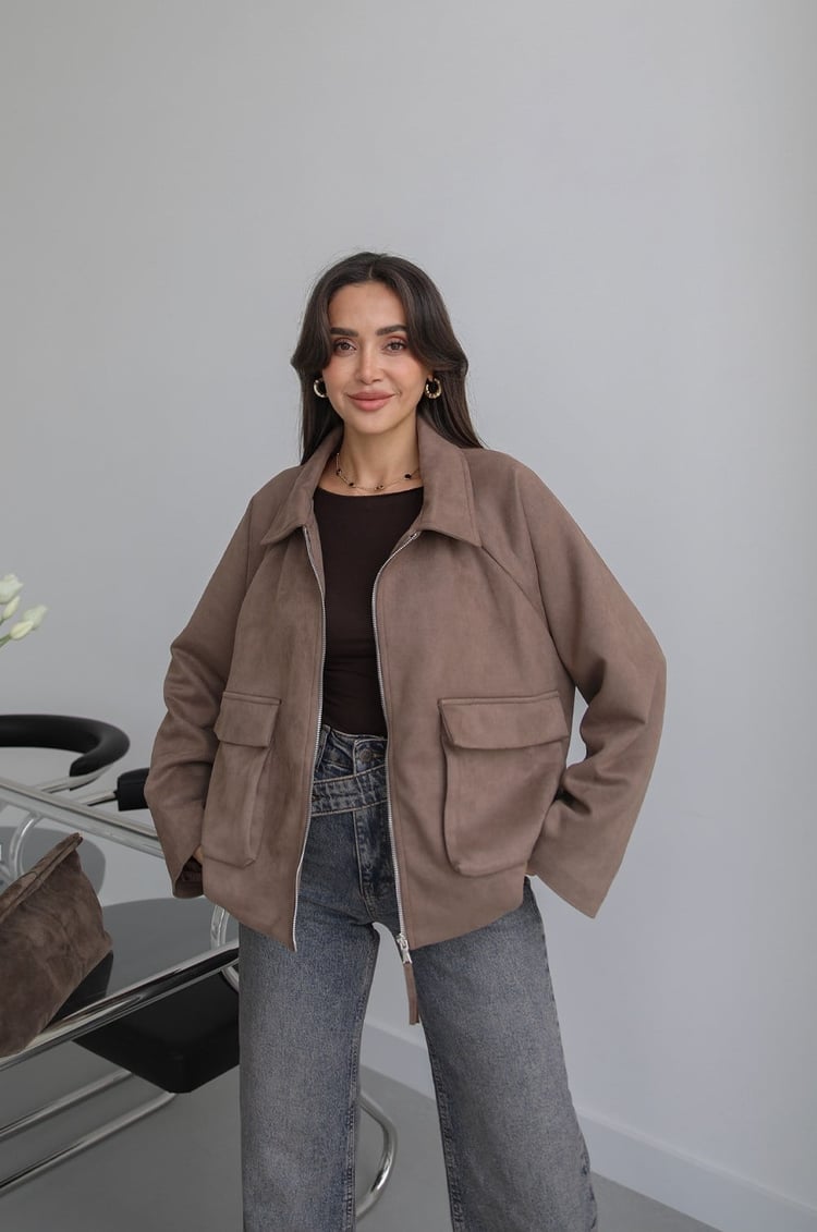 Vizon Torba Cepli Süet Bomber Ceket
