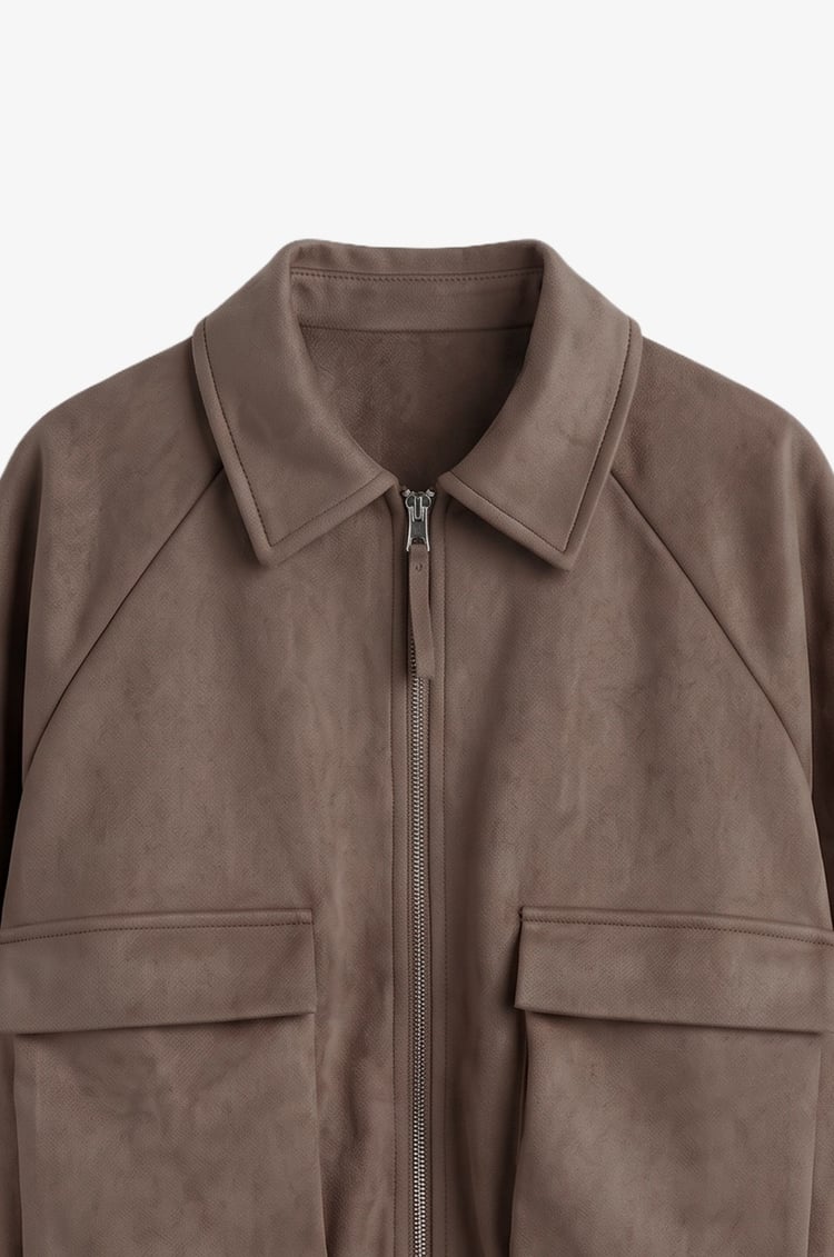 Vizon Torba Cepli Süet Bomber Ceket