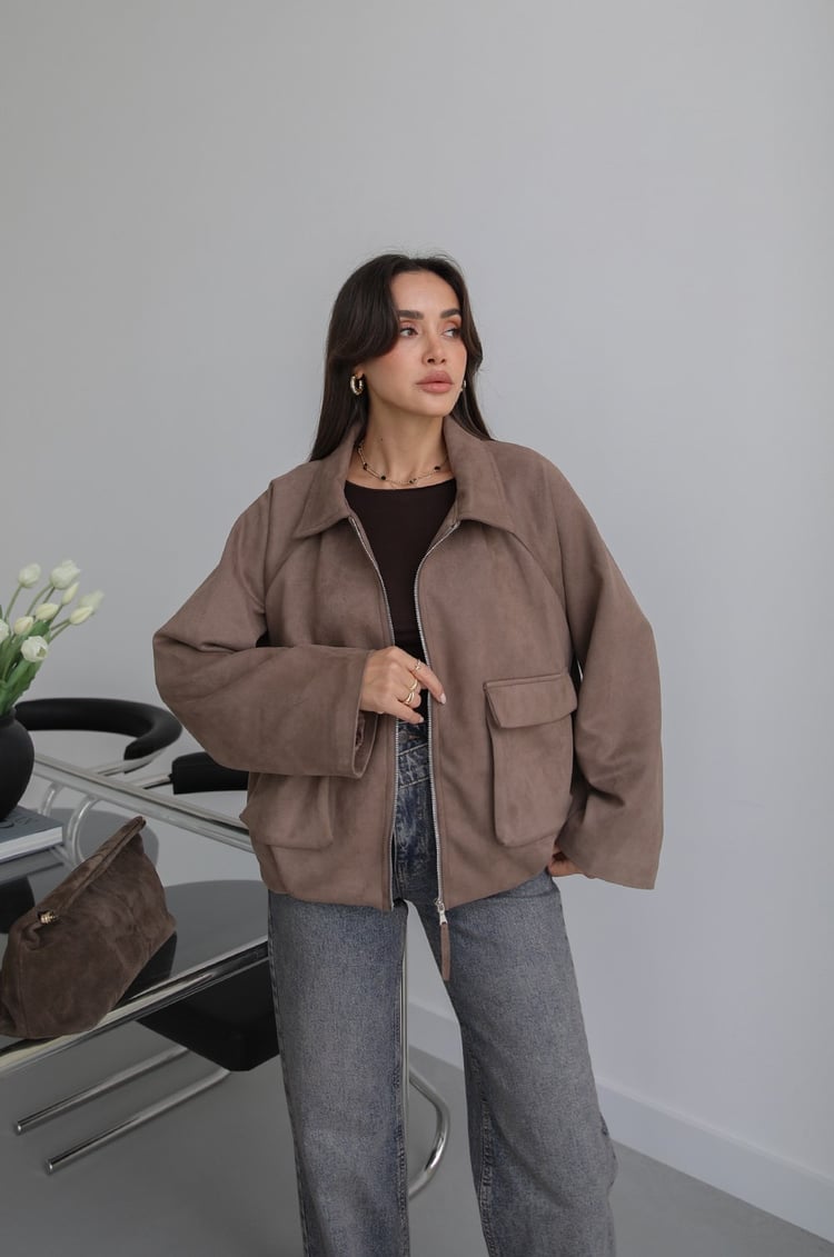 Vizon Torba Cepli Süet Bomber Ceket