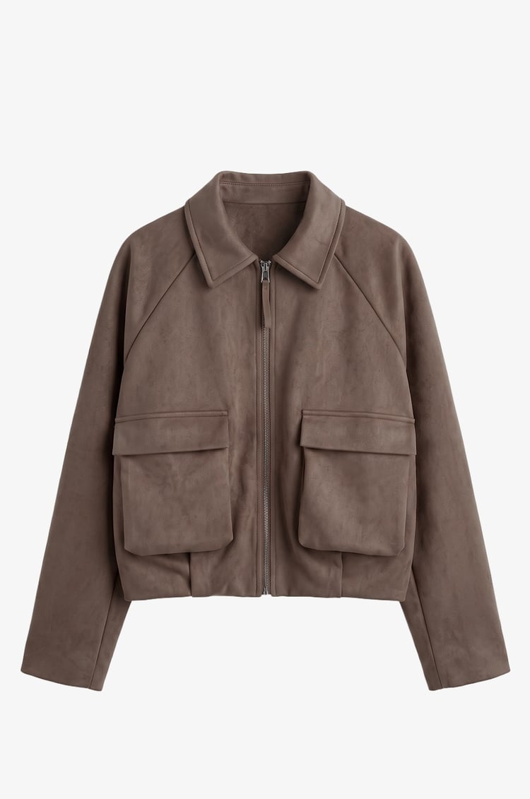 Vizon Torba Cepli Süet Bomber Ceket