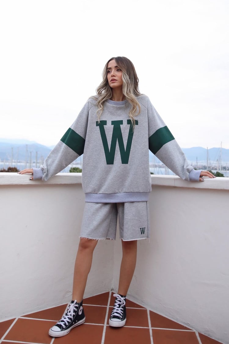 W Baskılı Sweat Şort Takım