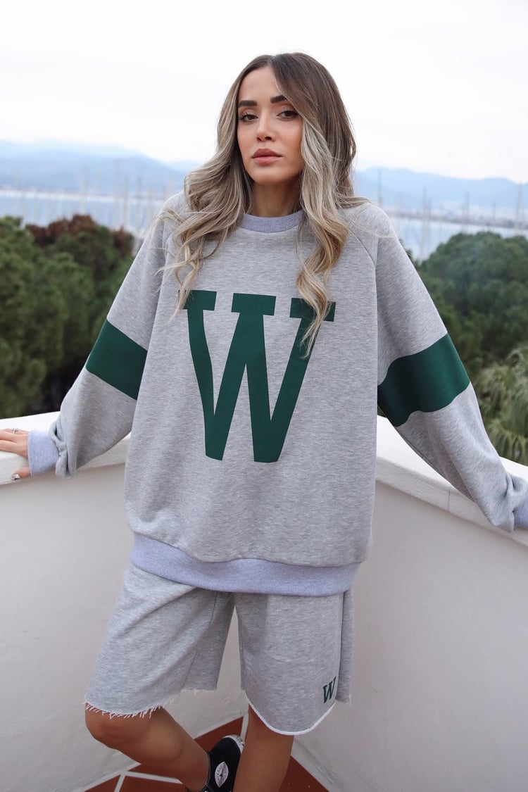 W Baskılı Sweat Şort Takım