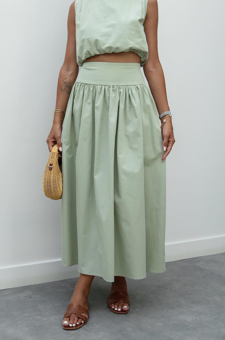 Yeşil Altı Lastiki Crop Etek Takım