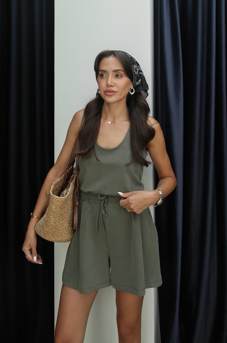 Yeşil Askılı Bluz Şort Modal Takım