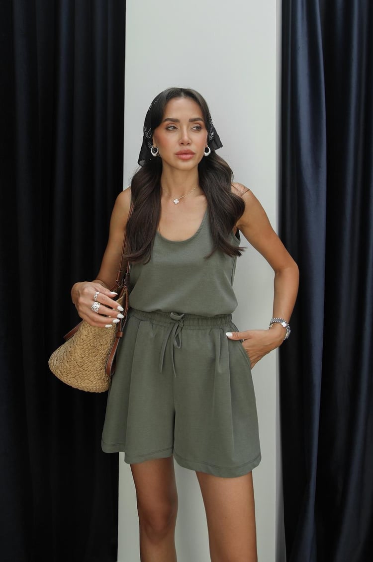 Yeşil Askılı Bluz Şort Modal Takım
