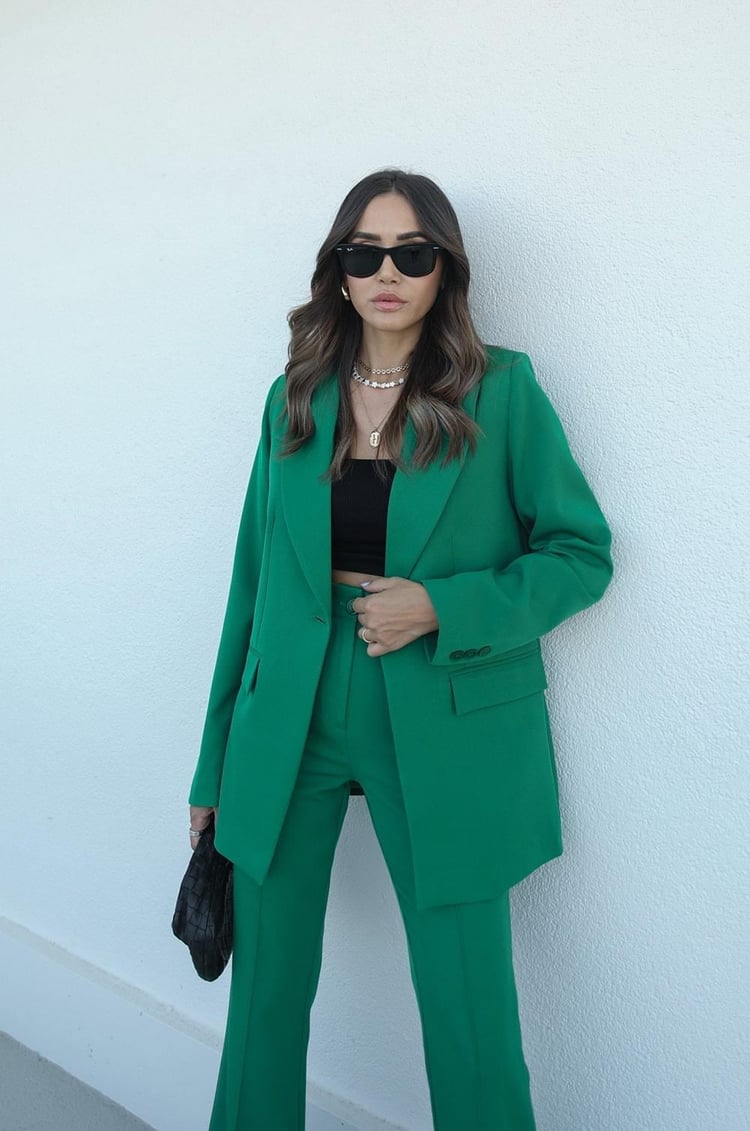 Yeşil İspanyol Pantolon Blazer Premium Takım
