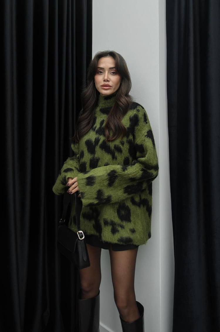 Yeşil Madison Yarım Balıkçı Leopar Kazak