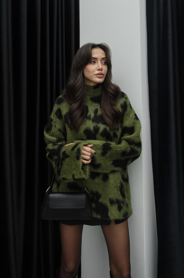 Yeşil Madison Yarım Balıkçı Leopar Kazak