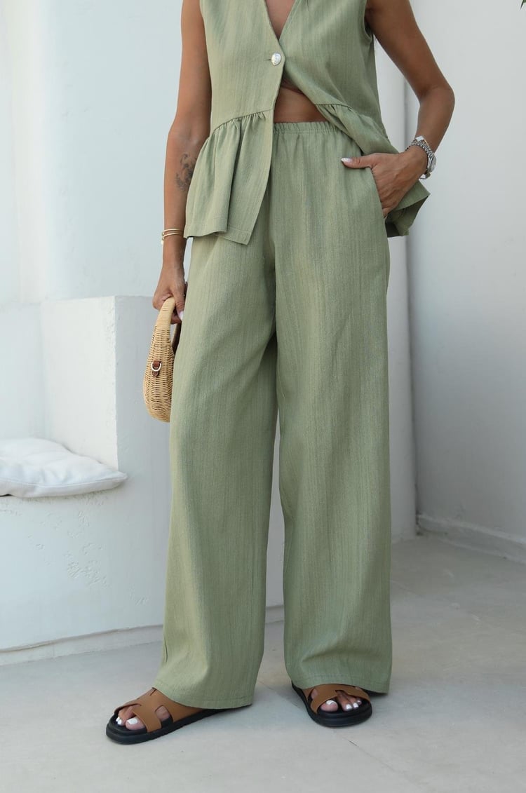 Yeşil Önü Tek Düğmeli Yelek Pantolon Takım