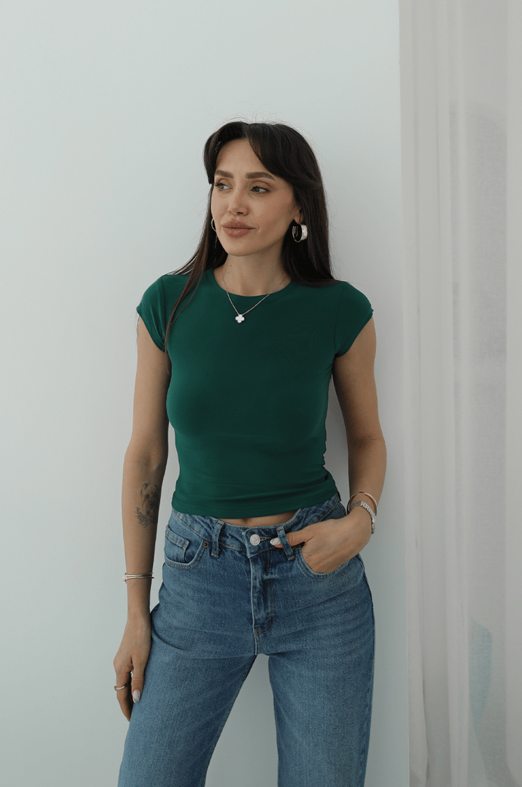 Yeşil Raye Kısa Kollu Basic Bluz