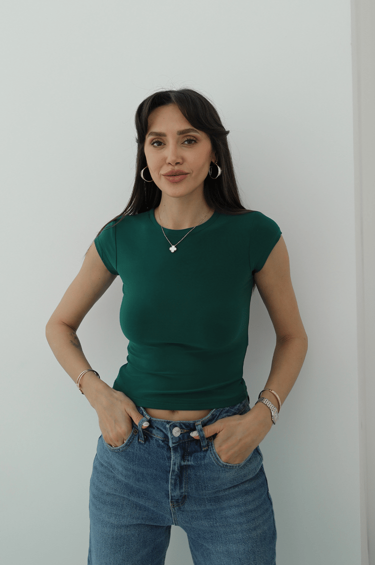 Yeşil Raye Kısa Kollu Basic Bluz