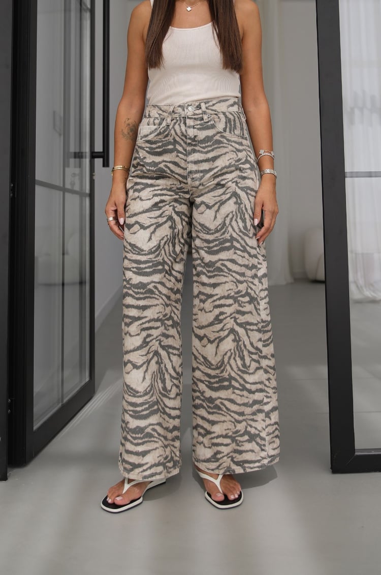 Zebra Desen Wide Leg Jean