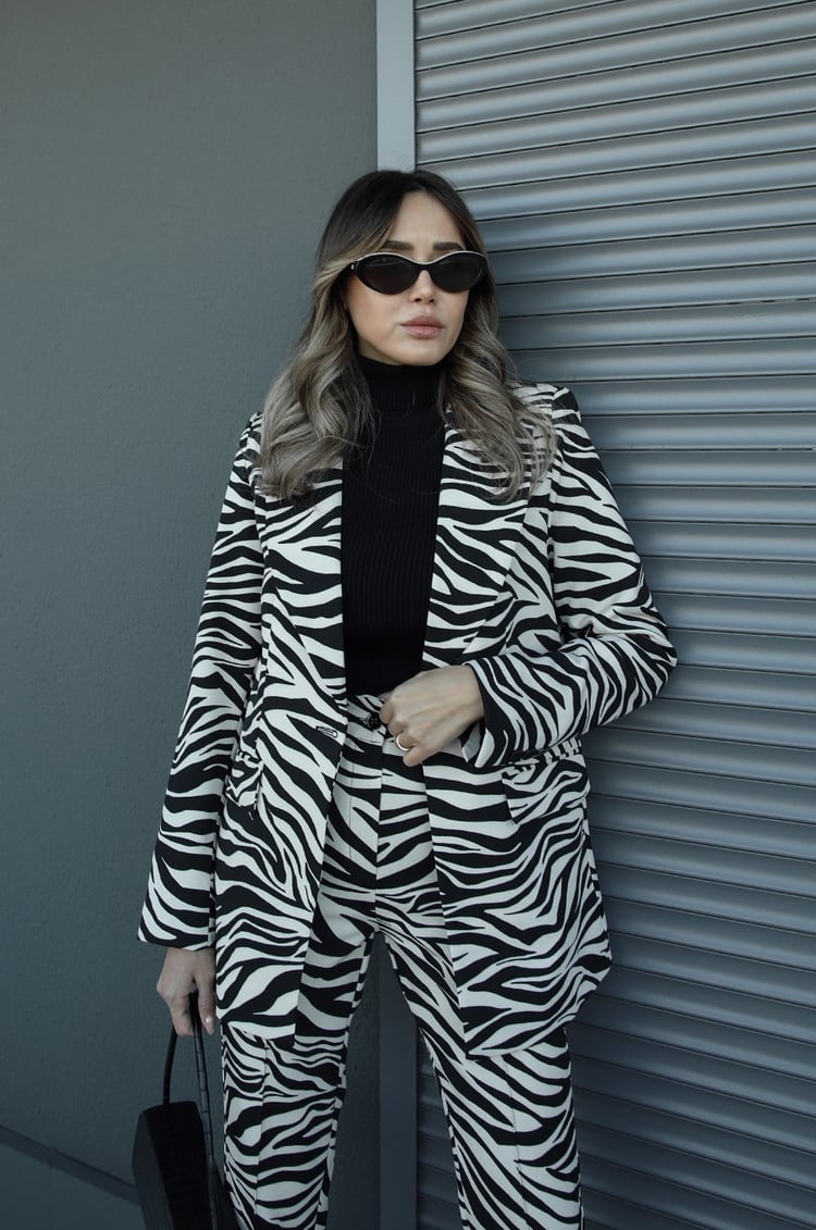Zebra Desenli İspanyol Pantolon Blazer Premium Takım