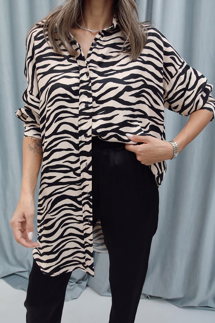 Zebra Desenli Saten Gömlek